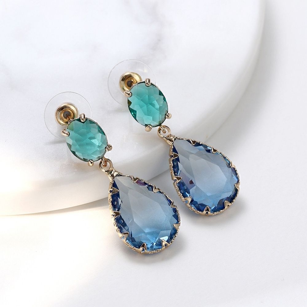Gemstone Drop Earrings Blue Green Gold plated Fashion